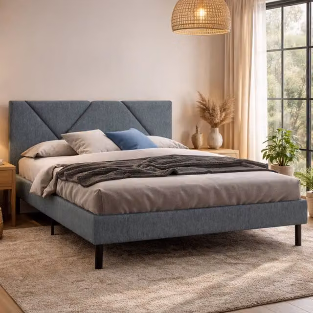 Letto Matrimoniale DMORA Morpheus Grigio con Struttura Imbottita e in Legno, Dimensioni Materasso: 160 x 200 cm