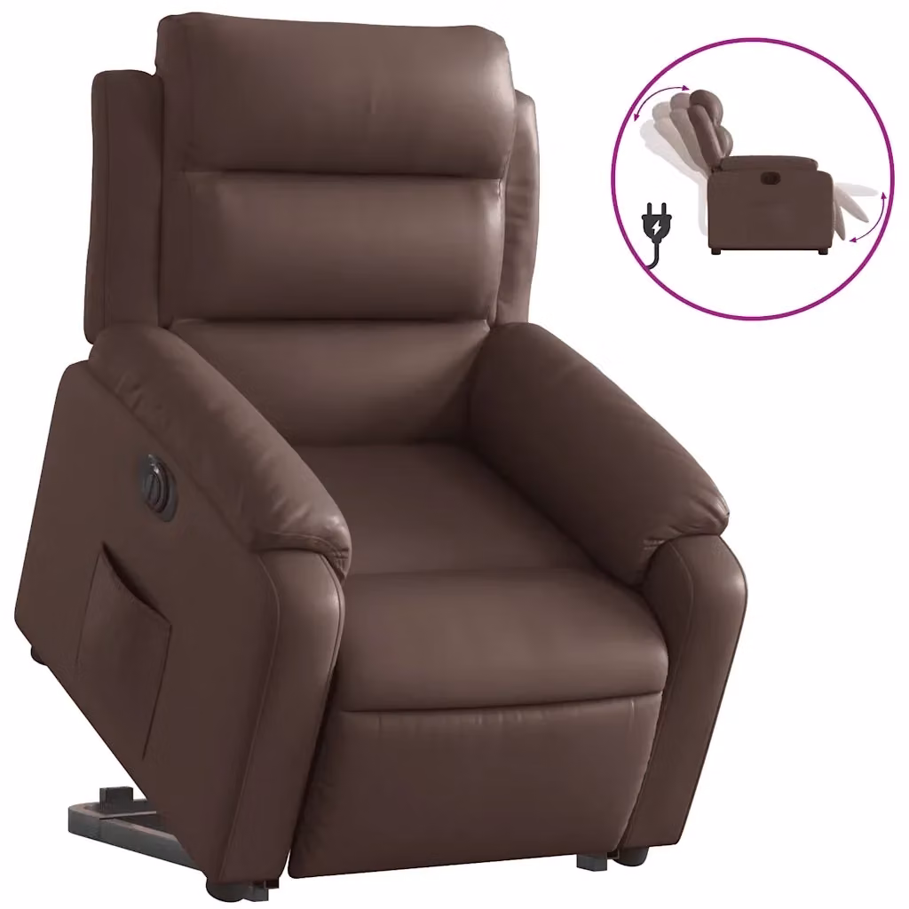 Poltrona Alzapersona Reclinabile vidaXL in Similpelle Marrone con Assistenza Elettrica per Senior – 2