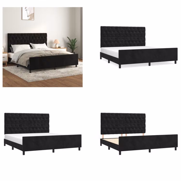 vidaXL Letto con testiera nero 160x200 cm in velluto - Letto con testiera - Letto con testiera - Letto - Letto con testiera