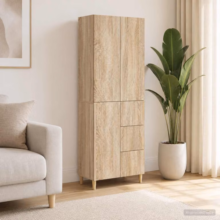 Set di 2 armadi moderni vidaXL in legno MDF color rovere, con ripiani e cassetti interni, da appendere a parete