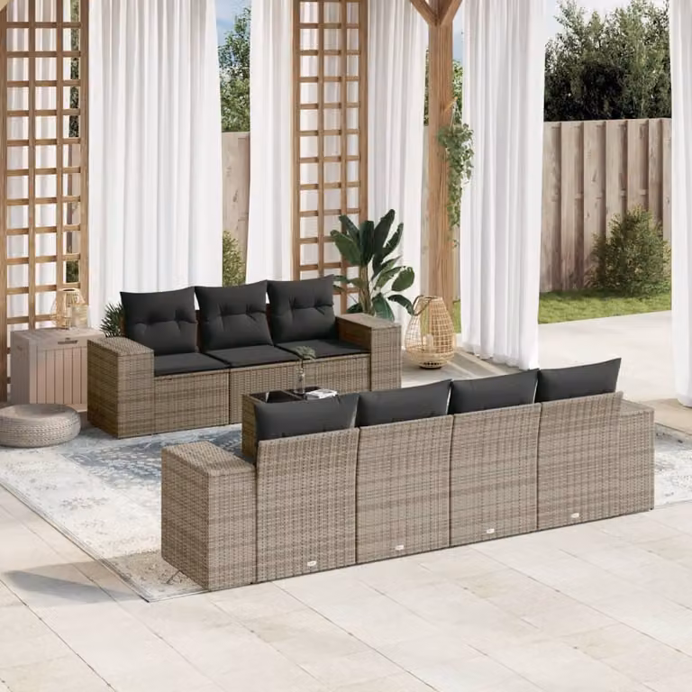 vidaXL Set Divano da Giardino 8 pz in Polyrattan Grigio con Cuscini e Tavolino da Caffè