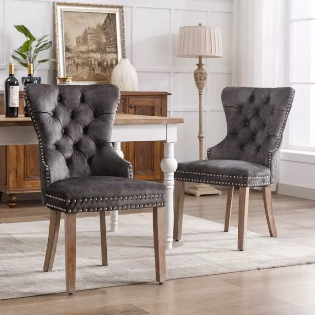 Sedia da pranzo (sedia da cucina, sedia da soggiorno con battente porta unico sul retro, 2 pezzi), sedia imbottita con finiture a borchie, gambe in le