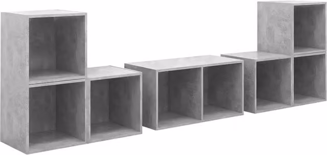 Set Mobile TV 6 pezzi in legno multistrato Grigio Cemento con scomparti multimediali per il tuo soggiorno