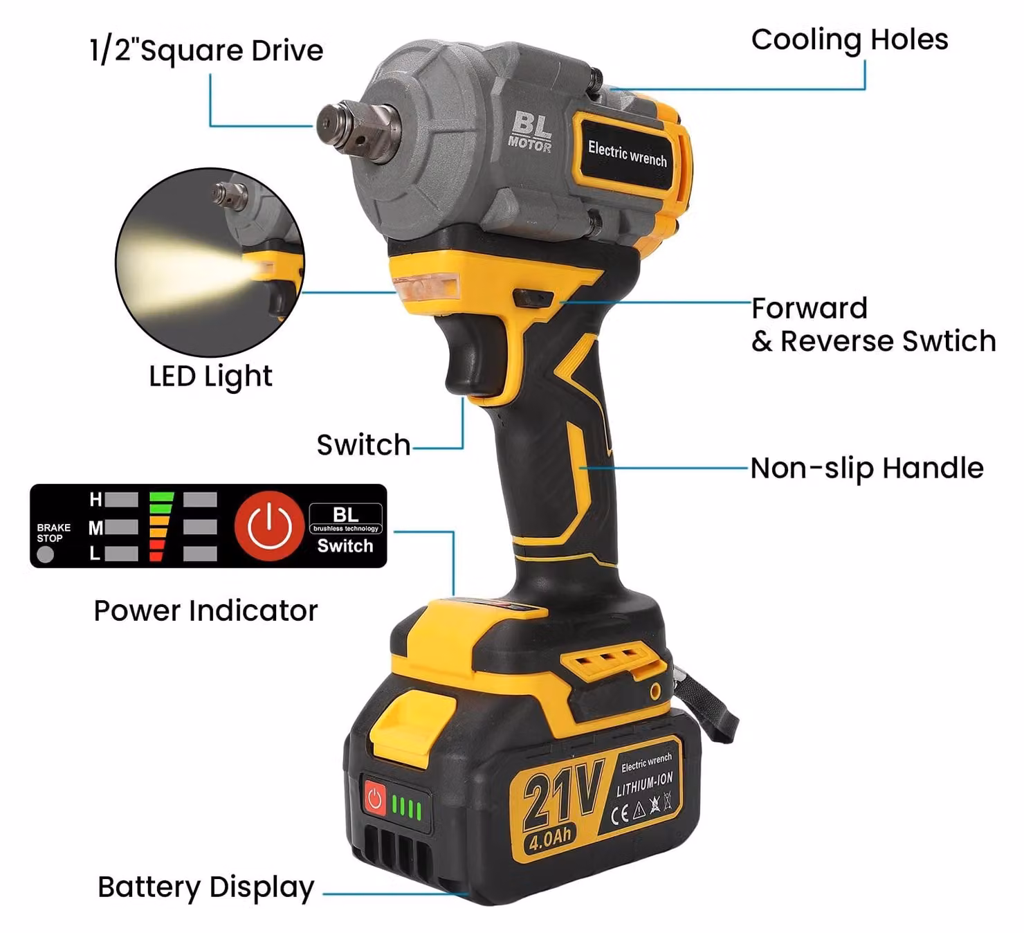 Avvitatore a impulsi senza spazzole - Avvitatore a batteria per bulloni e dadi - 1000 Nm - 18 V - 2 batterie - Codice prodotto #20