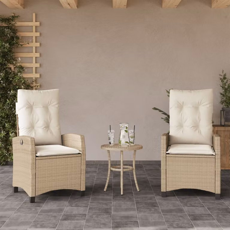 Set di 2 sedie reclinabili da giardino vidaXL in polyrattan beige con cuscini e braccioli