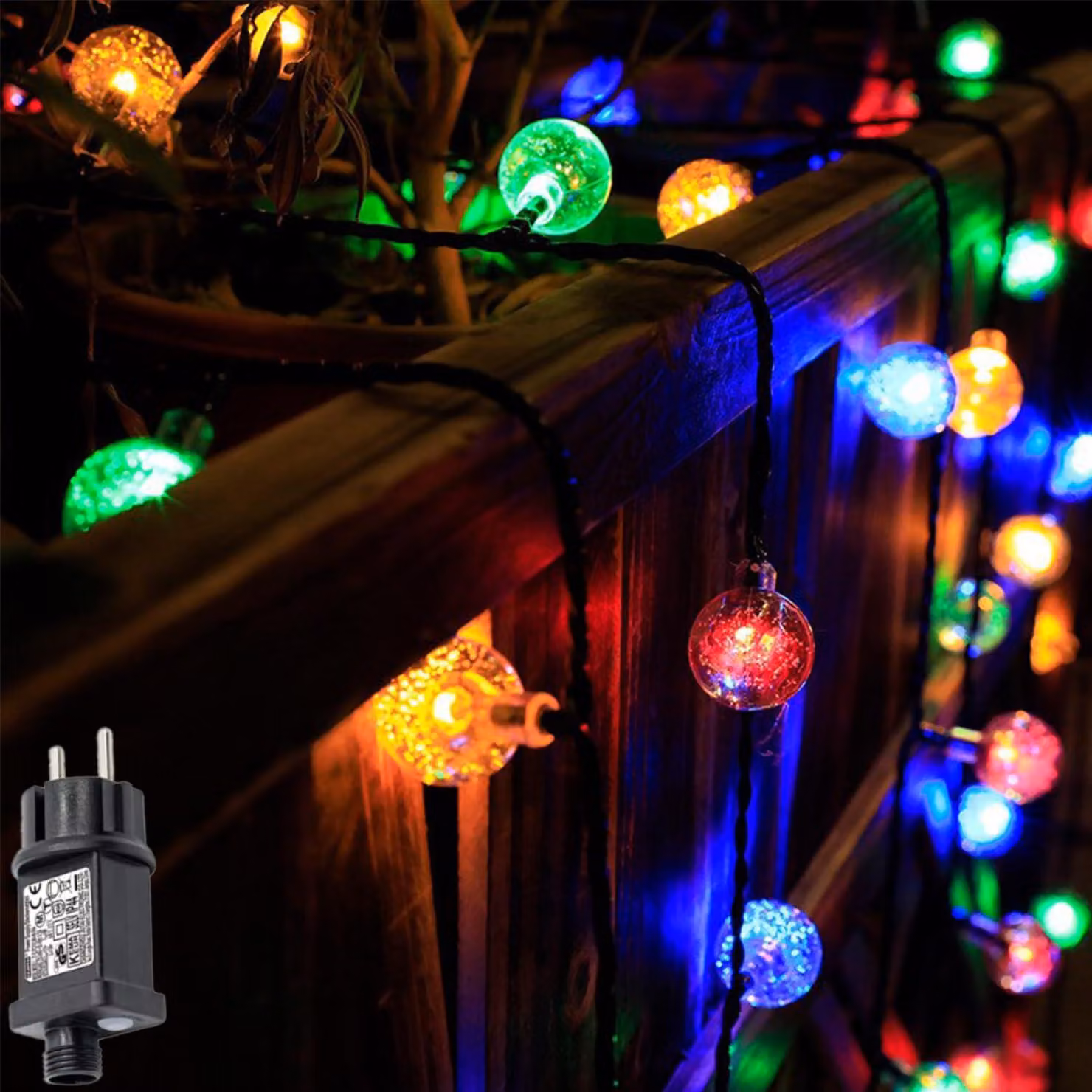 Catena luminosa da 10 metri, con 100 LED, decorata con sfere di cristallo, grado di protezione IP44, 8 modalità di illuminazione, con timer