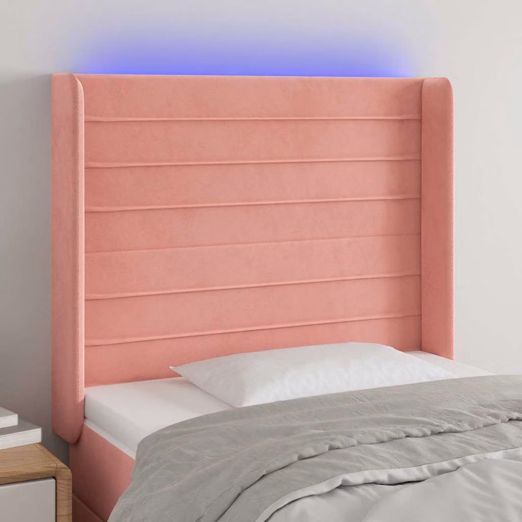 Testiera per letto vidaXL in velluto rosa con illuminazione LED e porta di ricarica USB, L 83 cm, P 16 cm, H 118-128 cm