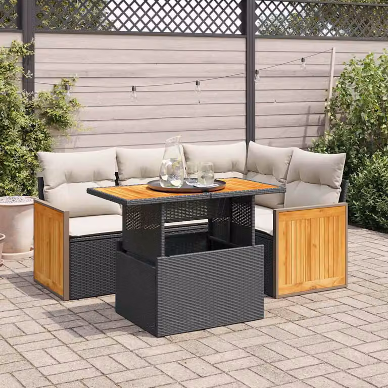 Maison Exclusive - Set Divani da Giardino 5 pz con Cuscini Nero Polyrattan Acacia