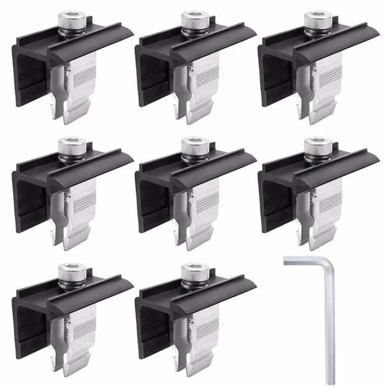 8 morsetti finali per pannelli solari, con sistema di fissaggio regolabile per moduli con altezza da 30 a 45 mm