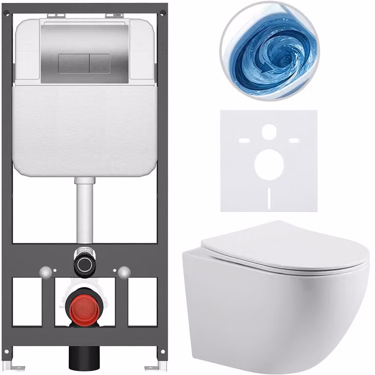 CERANO - Set WC da incasso Cesso - bianco lucido - pulsante Prime/Modulo, argento - sospeso - installazione pre-parete/cartongesso - 49x36 cm