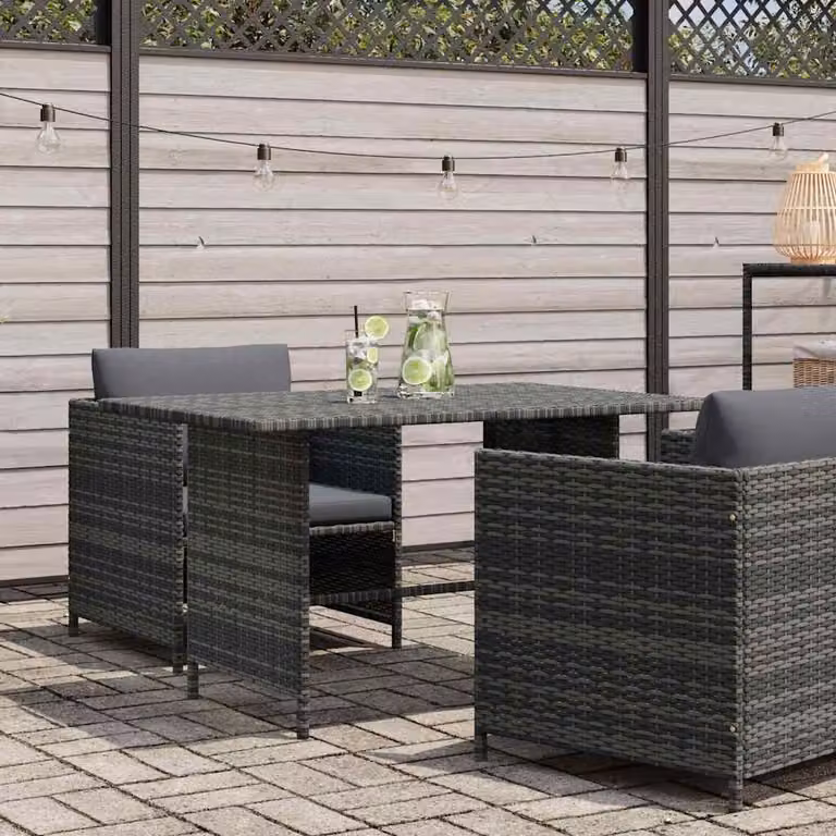 vidaXL Tavolo da Pranzo da Giardino Grigio 110x70x65 cm in Polyrattan