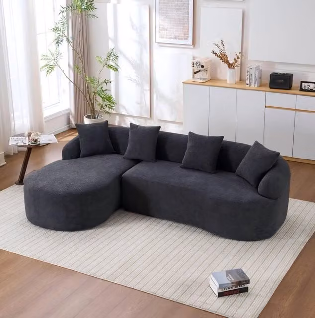 Divano angolare sinistro 243x150x67 cm grigio scuro in ciniglia; senza attrezzi