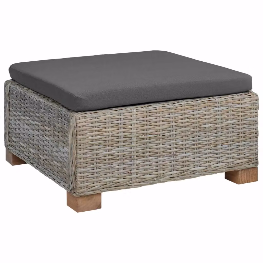Poggiapiedi con Cuscino vidaXL in Polyrattan e Legno, Colore Grigio, L/P/H: 67 x 42 x 35 cm – 2