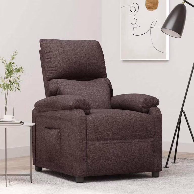 vidaXL Poltrona Reclinabile Relax in Tessuto Marrone con Braccioli e Struttura in Legno e Metallo