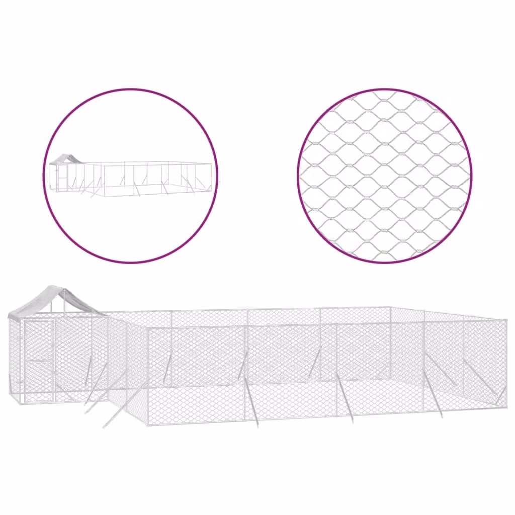 Cuccia Cani da Esterno Tetto Argento 10x6x2,5 m Acciaio Zincato