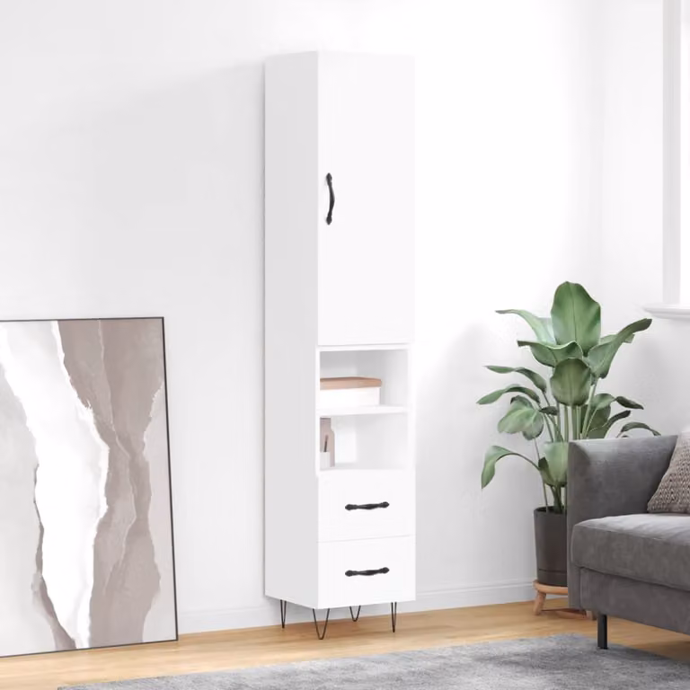 Credenza moderna vidaXL bianca con ante a battente e ripiani interni in legno e metallo L: 34,5 cm, P: 34 cm, H: 180 cm