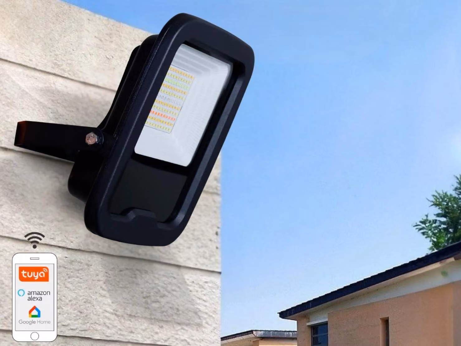 NEDES Riflettore LED esterno professionale con Wi-Fi e Bluetooth, 30W / 3000K - 6500K + RGB / Nero - LF6033W