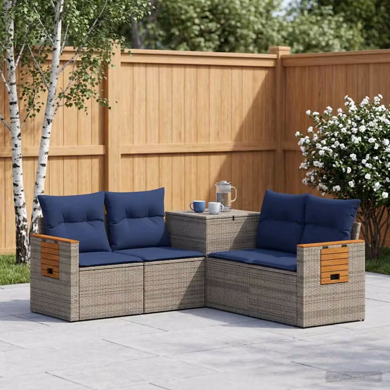 vidaXL Set di divani 5 pz Grigio e Blu Navy 179 x 179 x 85 cm