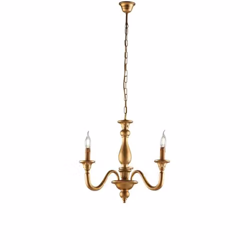 Lampadario Contemporaneo Lucca Legno Oro 3 Luci E14