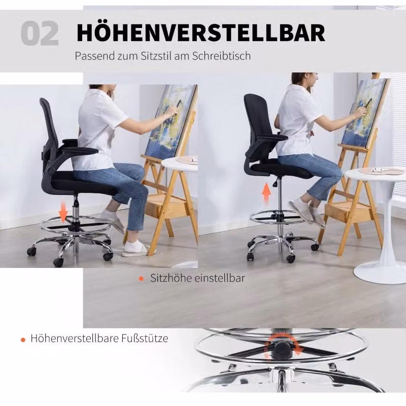 Sedia da ufficio ergonomica girevole REDOM nera con poggiapiedi e ruote per home office – 2