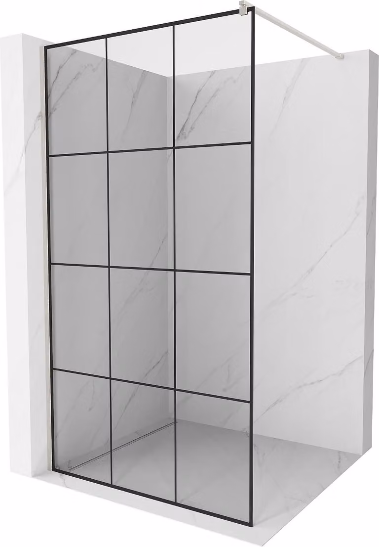 Mexen Kioto pannello doccia Walk-in 110 x 200 cm, griglia nera 8 mm, nichel spazzolato - 800-110-101-97-77
