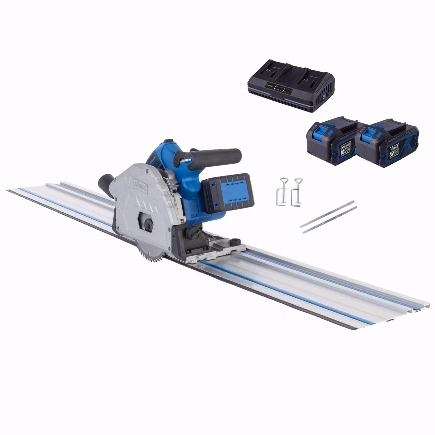 Sega a immersione a batteria Scheppach BC-PL60-X - 20 V IXES | Lama da 165 mm | 48 denti | Profondità di taglio 61 mm | Include 2 batterie da 4 Ah + caricabatterie doppio da 2,4 A