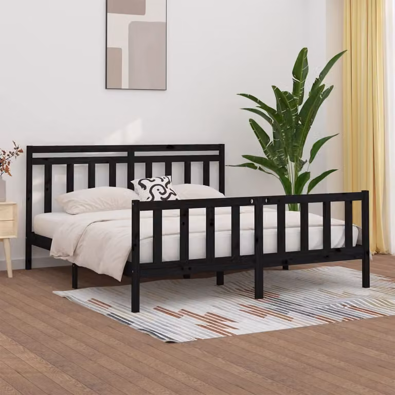 The Living Store Letto in legno massiccio di pino nero 200x200 cm