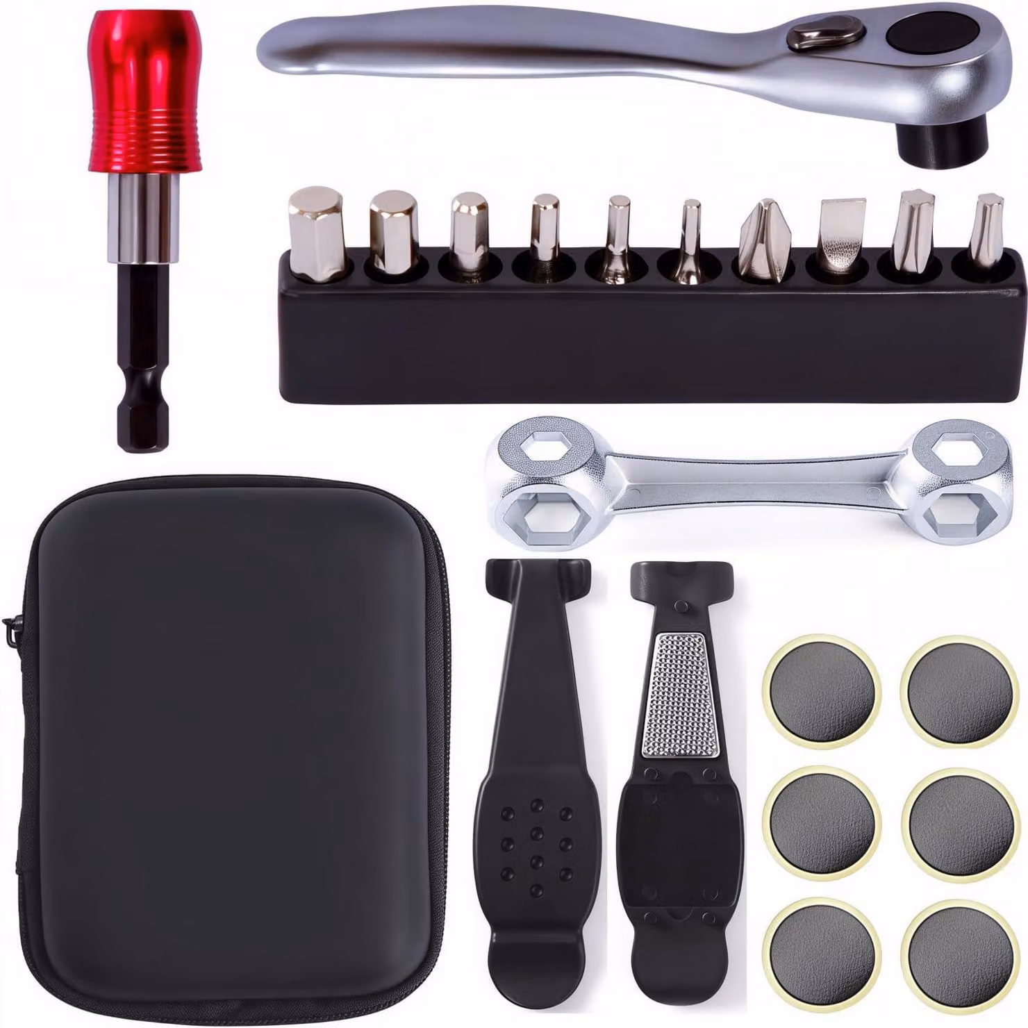 Set di attrezzi per bicicletta, mini chiave a cricchetto con 10 inserti e prolunga magnetica, acciaio CR-V, per biciclette da corsa
