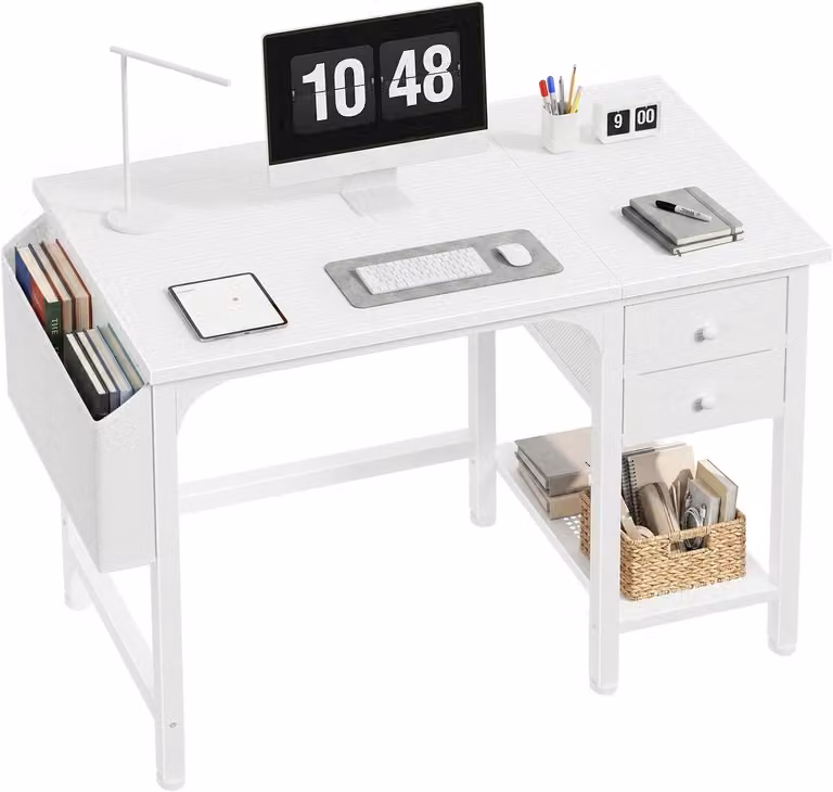 Scrivania con cassetti, 100 cm, bianca, ideale per piccoli spazi
