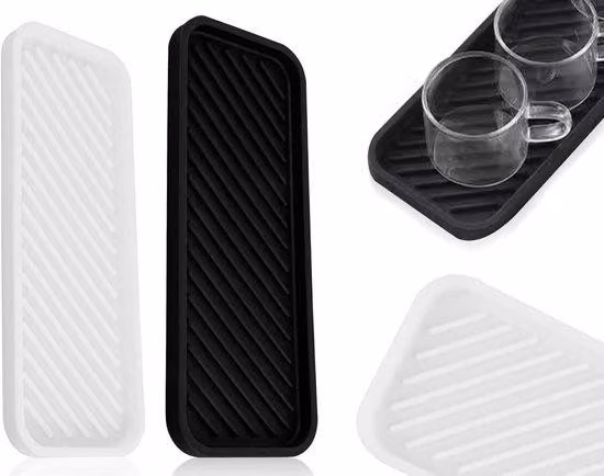 Panni in silicone per lo sgocciolamento, confezione da 2 pezzi per bagno e cucina - Supporto per spugne con canaletta di scolo - Nero e bianco - Pratico organizer
