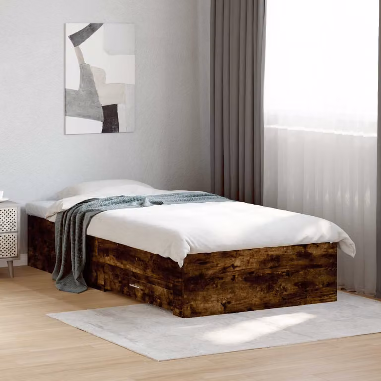 Struttura del letto con cassetti vidaXL in legno ingegnerizzato color rovere fumo stile rustico