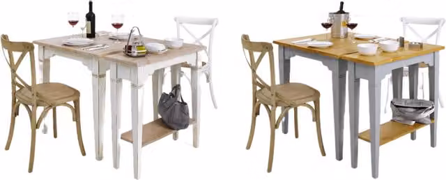 Tavolo consolle in abete laccato bianco effetto shabby chic con piano naturale Mobili 2G L/P/H: 80 x 80 x 78 cm