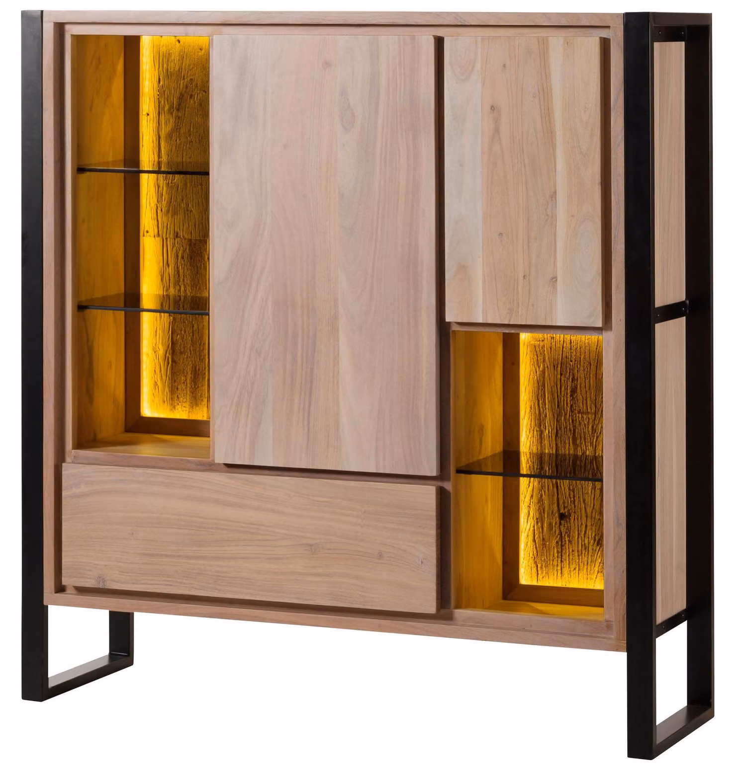 MASSIVMOEBEL24 | Credenza in legno di acacia / legno riciclato 130x40x140 laccato naturale DENVER #100