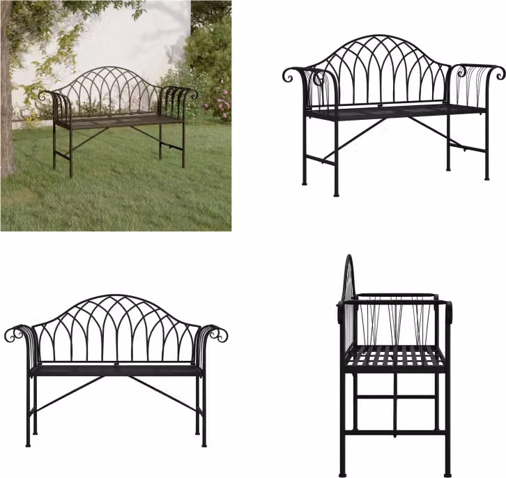 vidaXL Panca da giardino a 2 posti 128 cm in acciaio nero - Panca da giardino - Panche da giardino - Panca - Seduta da panchina