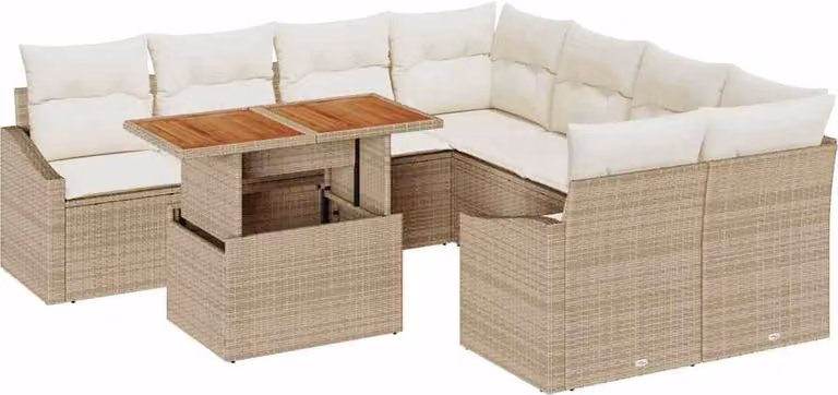 Set Divano da Giardino 9 pcs Beige Poly Rattan