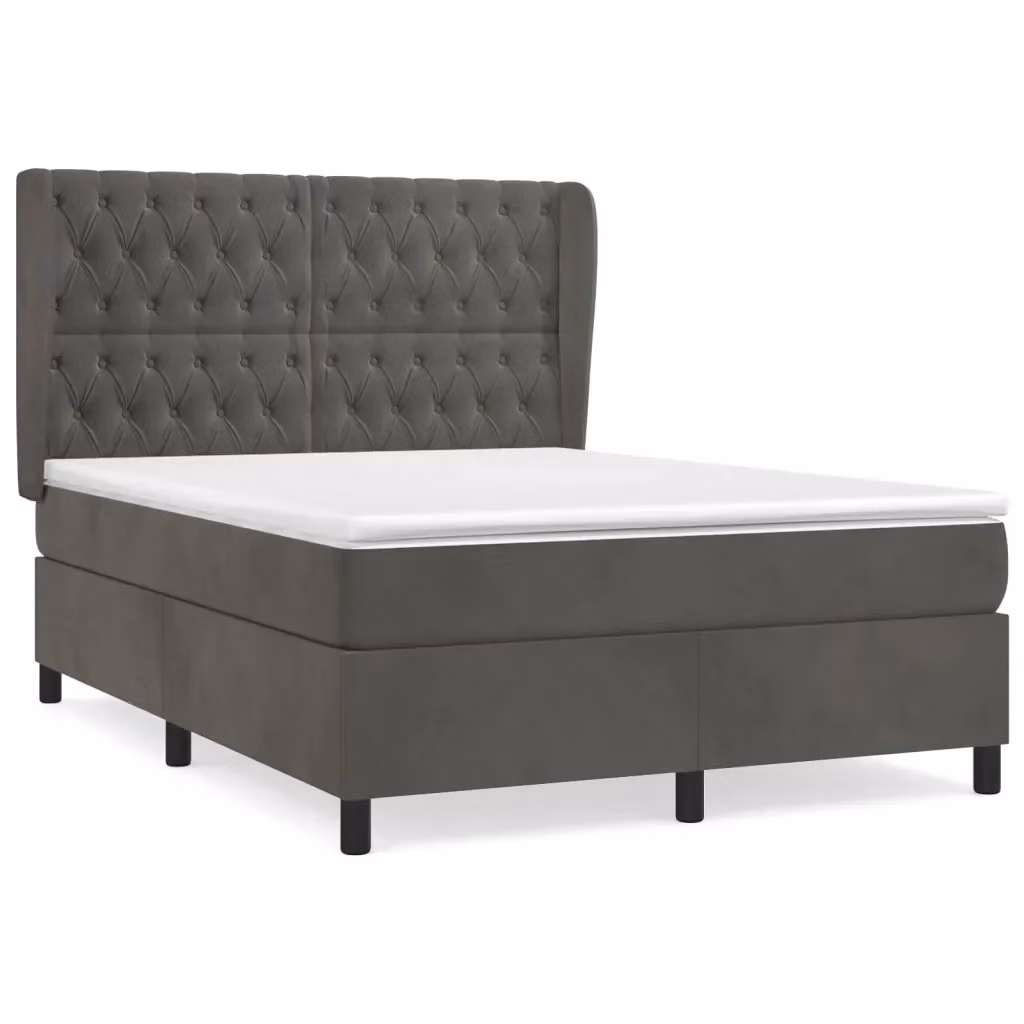 Letto Ibrido vidaXL con Giroletto a Molle e Materasso in Velluto Grigio e Bianco L/P/H: 203 x 147 x 128 cm – 2