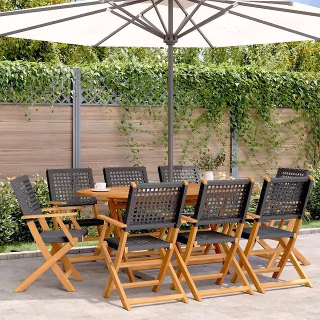 Sedie pieghevoli, 8 pezzi, in polyrattan nero e legno massello 3214558
