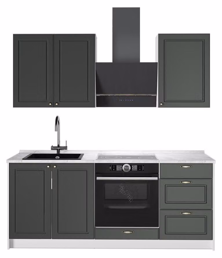 Cucina monoblocco Vicco Fame-Line Verde-oro rustico/Bianco 190 cm, PL Marmo, Model 64913