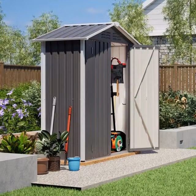 Armadio da giardino con porta chiudibile e ventilazione per attrezzi in acciaio zincato grigio 154 × 83 × 180 cm