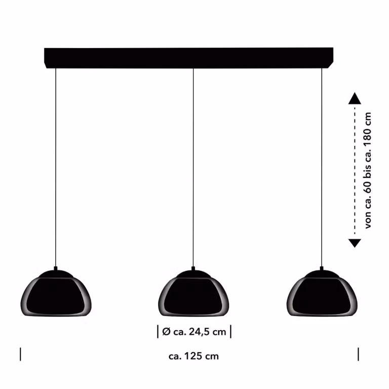HELL Lampada LED a sospensione Luxxo, nera, 3 luci, telecomando dimmerabile, Nero, Soggiorno / Sala da pranzo, Vetro