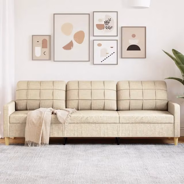 Divano a 3 Posti-Sofa 3 Posti Crema 210 cm in Tessuto