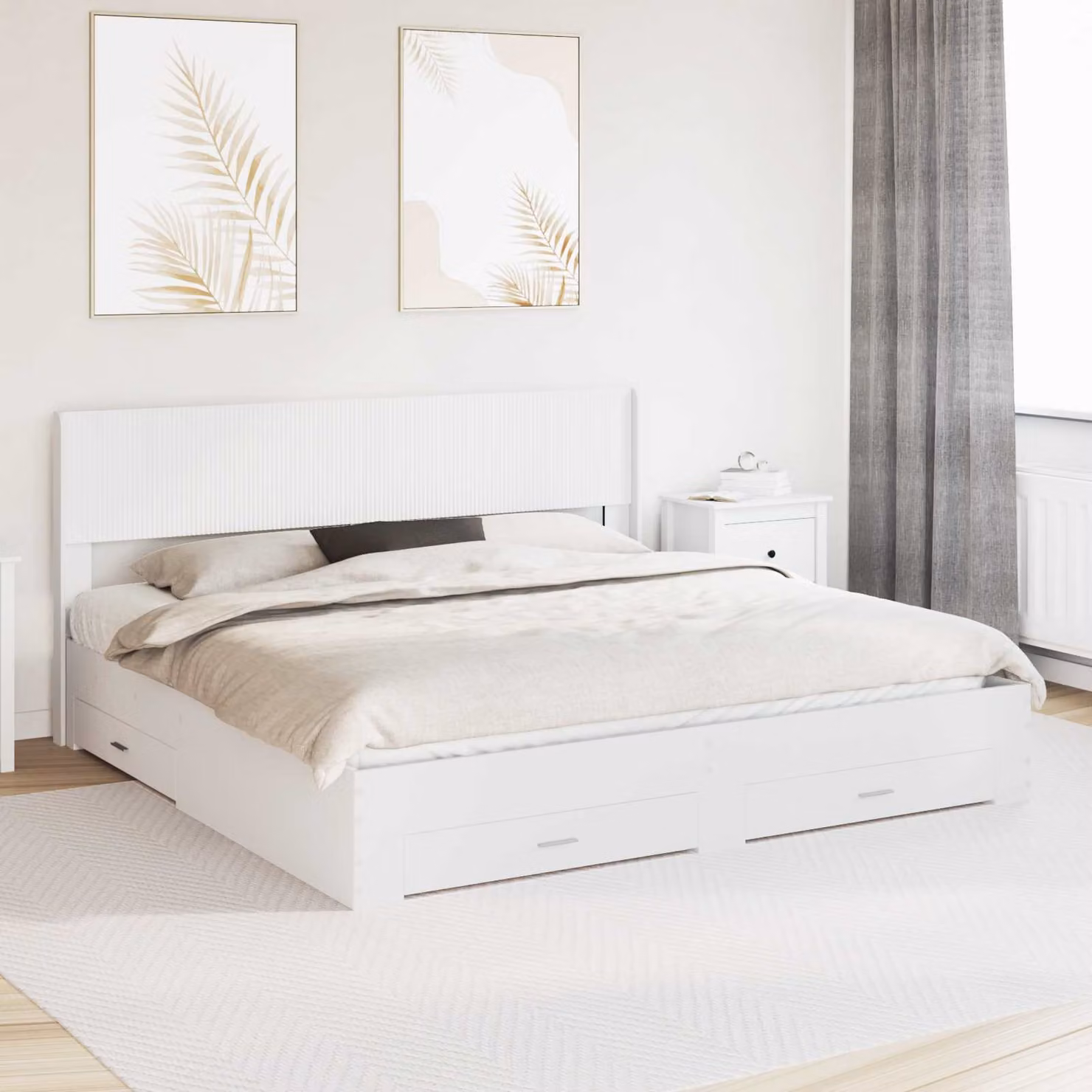 vidaXL Struttura del letto con stoccaggio e testata in legno bianco L/P/H: 180 x 200 x 100 cm