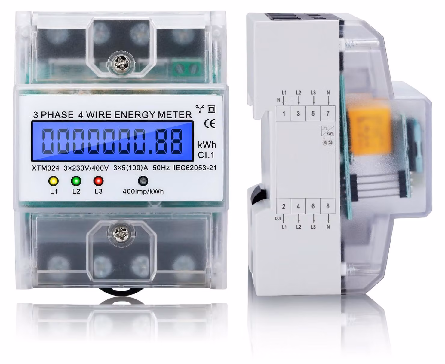 Contatore di energia elettrica trifase digitale per montaggio su guida DIN, 220/380V