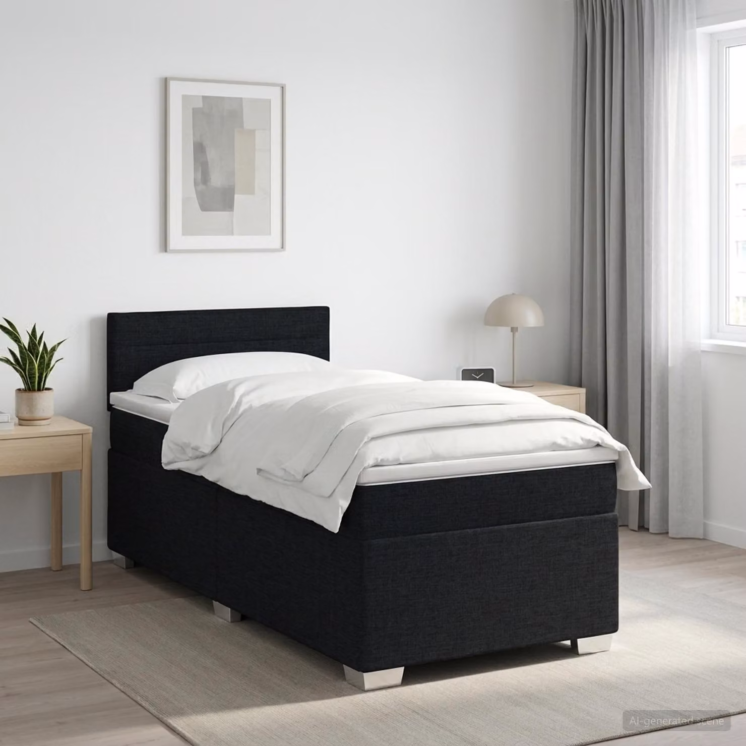 Letto box spring con materasso ibrido vidaXL in tessuto nero L 100 x P 200 cm