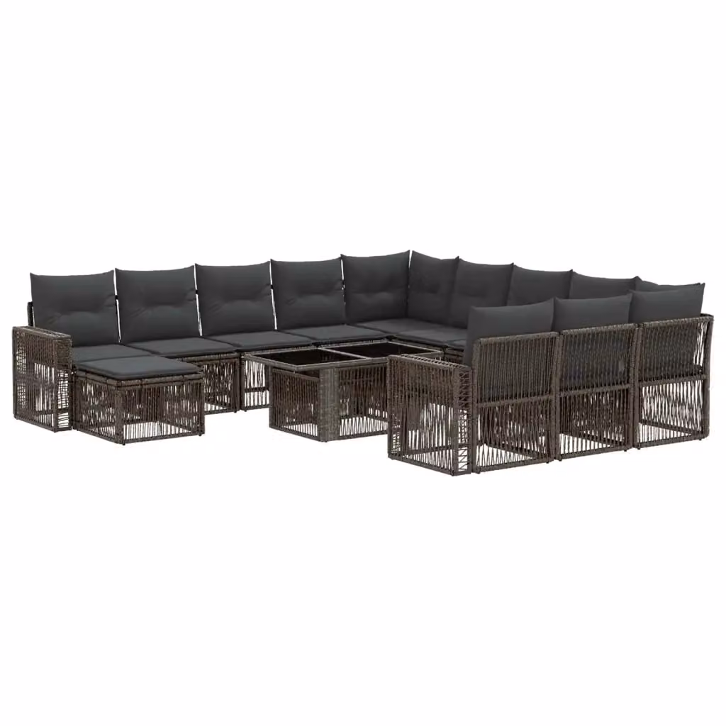 Set Divano da Giardino Moderno vidaXL in Polyrattan Grigio con Cuscini e Tavolino, 13 Pezzi – 2
