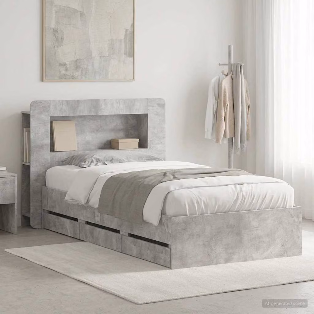 vidaXL Struttura letto moderna con contenitore e testata in legno ingegnerizzato Grigio