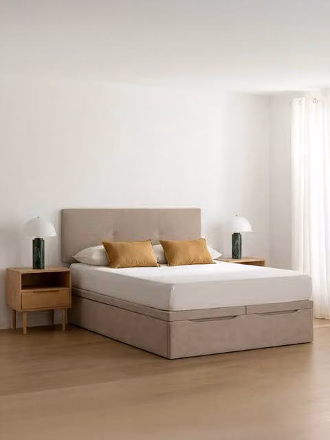 Letto contenitore imbottito Kenay Home L: 180 cm, P: 190 cm, colore perla/beige