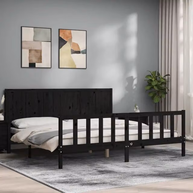 Letto con Testiera in Legno Massello di Pino Nero vidaXL 200x200 cm