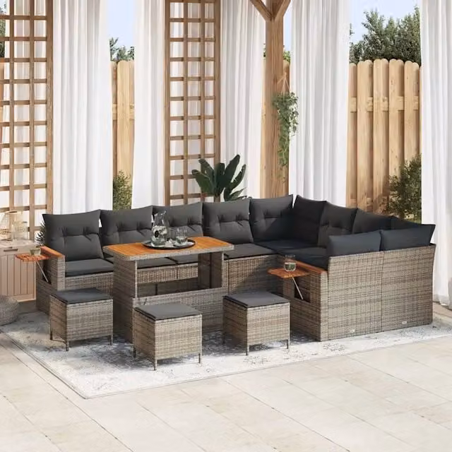 Set Divano da Giardino vidaXL a 10 posti in Grigio con Cuscini e Struttura in Acciaio Verniciato a Polvere – 1