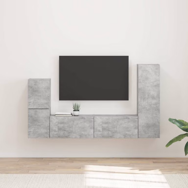 Set mobile TV moderno vidaXL in 4 pezzi, Grigio, in legno e MDF per soggiorno